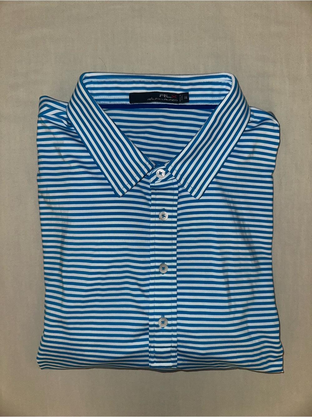 RLX Ralph Lauren Blue and White Striped Golf Polo - Southern Hills Country Club